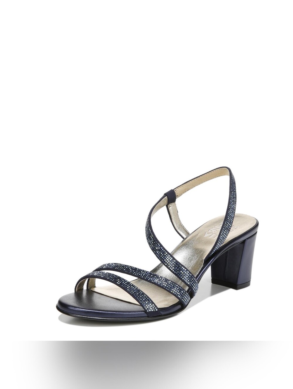 Naturalizer Womens Rhinestone Embellished Strappy Heel Sandal, Navy Blue, 6.5W
